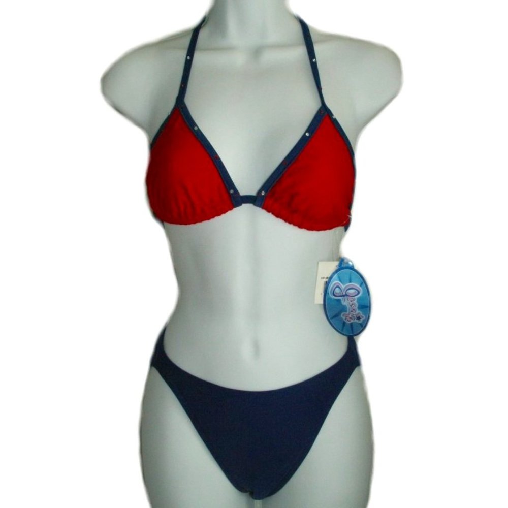 GOSSIP 2 Piece Red Blue Bikini - Sz S - NEW
